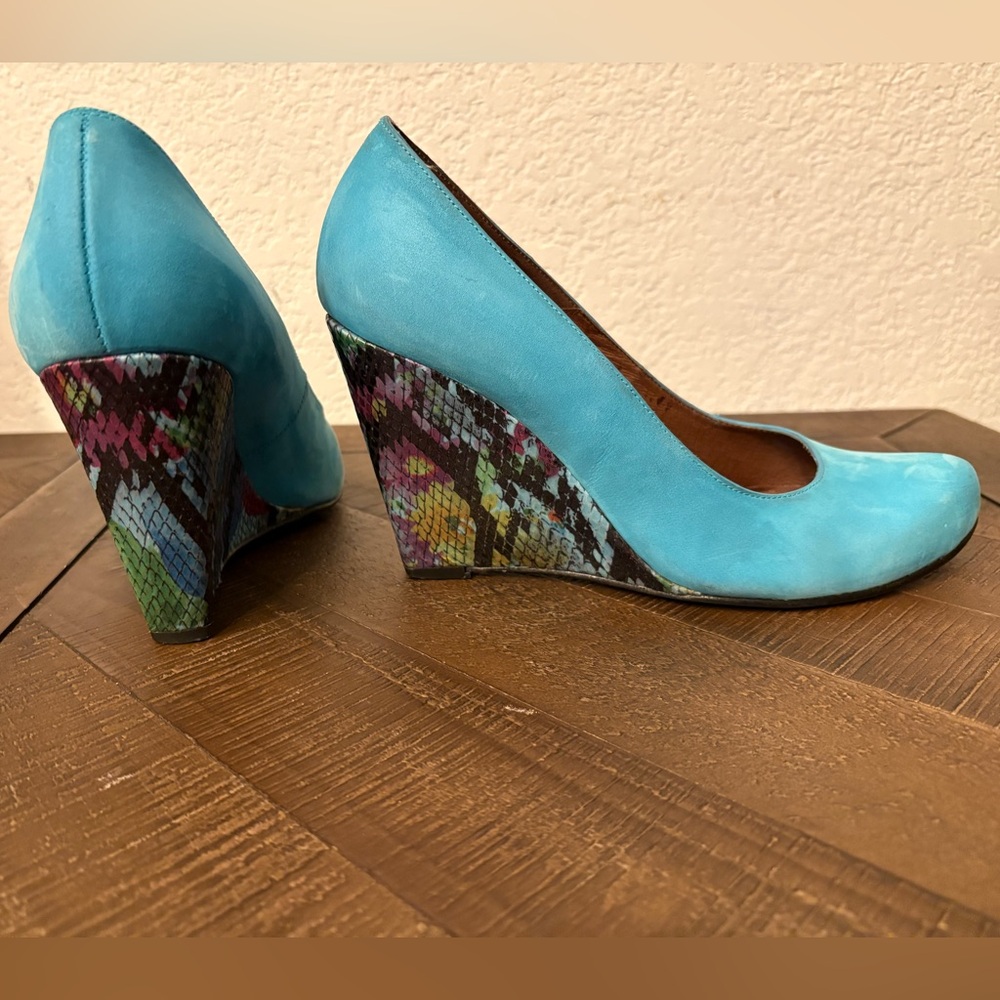 Jeffrey Campbell Turquoise and Multicolor Wedges